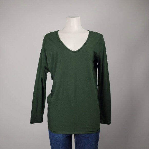 Kit & Ace Green Merino Wool Long Sleeve V-Neck Top Size S - Picture 1 of 10